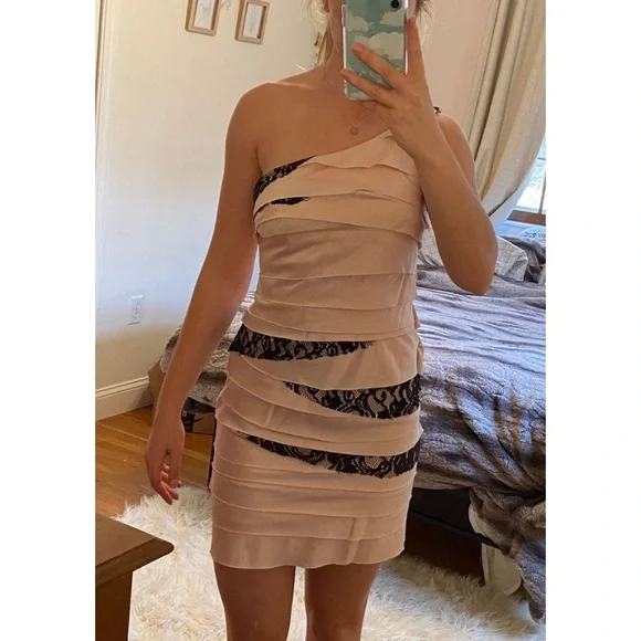 pink and black semi formal dress Black and Pink Tulle Lace Long Prom Dress, A-Line Strapless Evening Sweet 16 Dress US 6 / Black and Pink